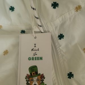 Denim & Flower Spring Jacket White Cotton St. Patricks Day Irish Shamrock XL